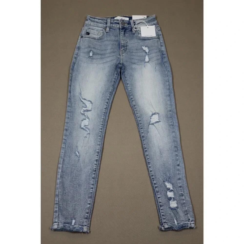 Kancan Mid Rise Ankle Skinny Ripped Light‎ Denim Jeans Size 3/25